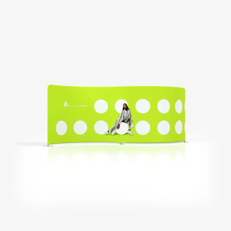 Dynamische S-vormige zipper wand en beurswand Serpentine van Eventshop.