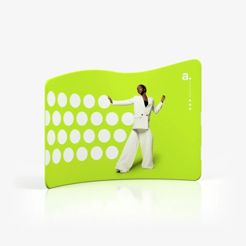 Dynamische schuin lopende zipper wand en beurswand Slope van Eventshop.