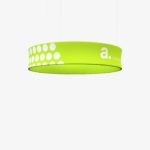 Ronde hangende banner Ringfloat als plafond banner boven een beursstand van Eventshop.