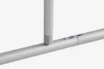 Vierkante hangende banner Quadfloat als plafond banner boven een beursstand van Eventshop.