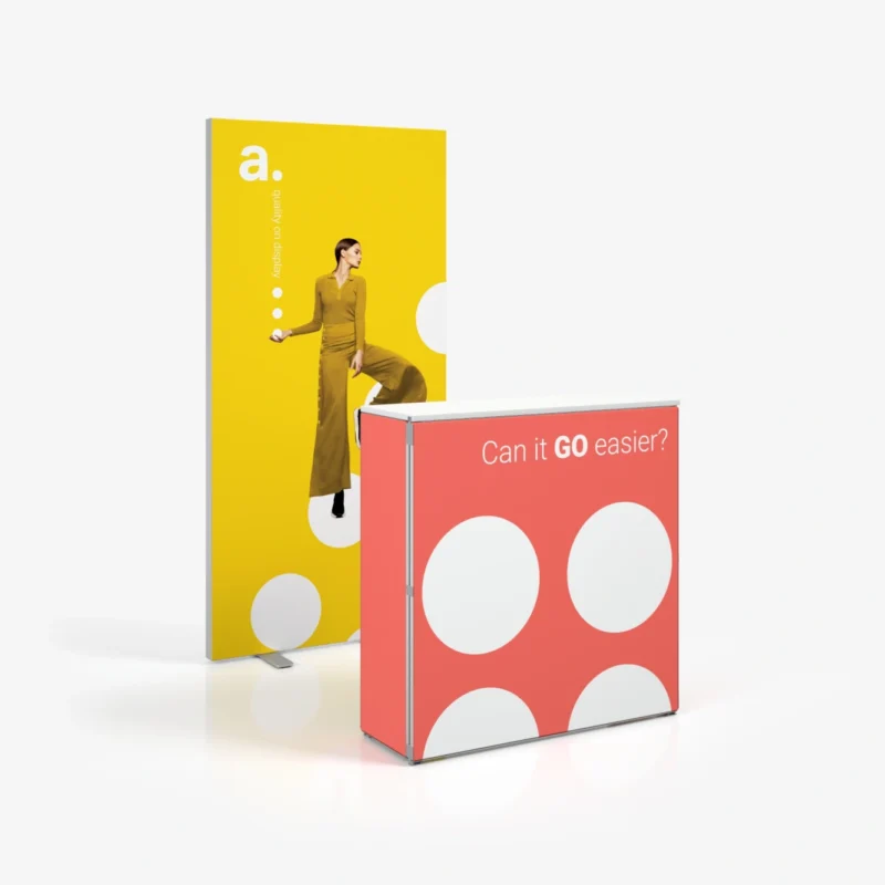 beursset met textielframe en beursbalie