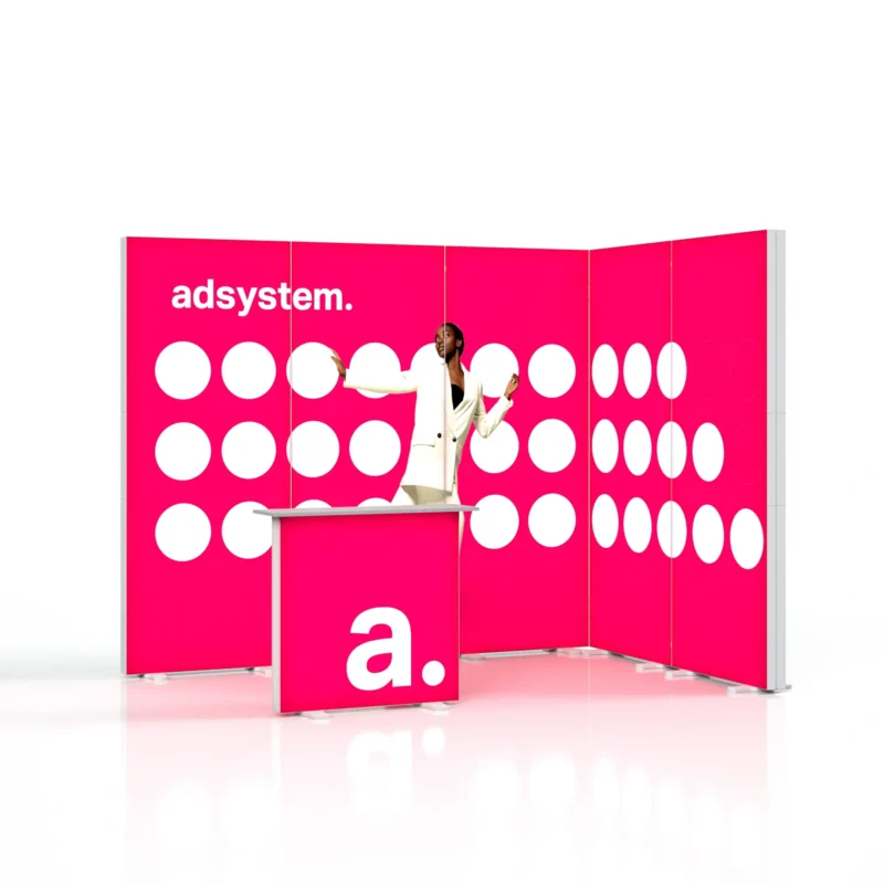 modulaire beursstand met LED frames en verlichte beursbalie