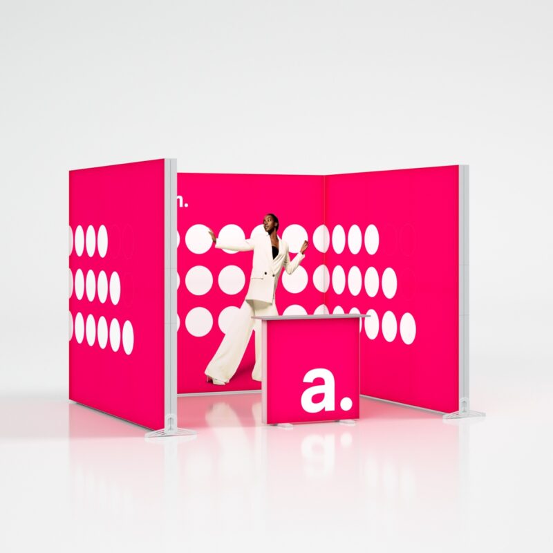 Modulaire beursstand met LED frames en verlichte beursbalie