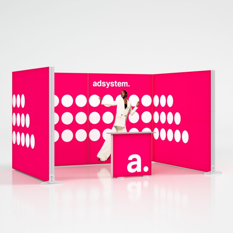 modulaire beursstand met LED frame en verlichte beursbalie