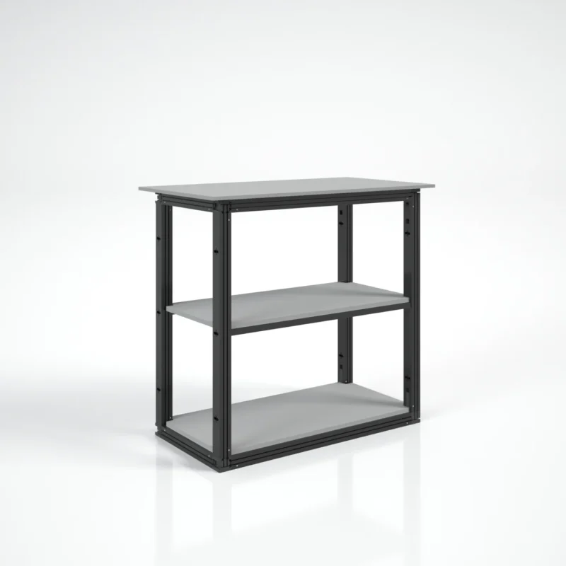 Modulaire textiel beursbalie Multiframe Stand met 360 graden bedrukking en opbergruimte van Eventshop.
