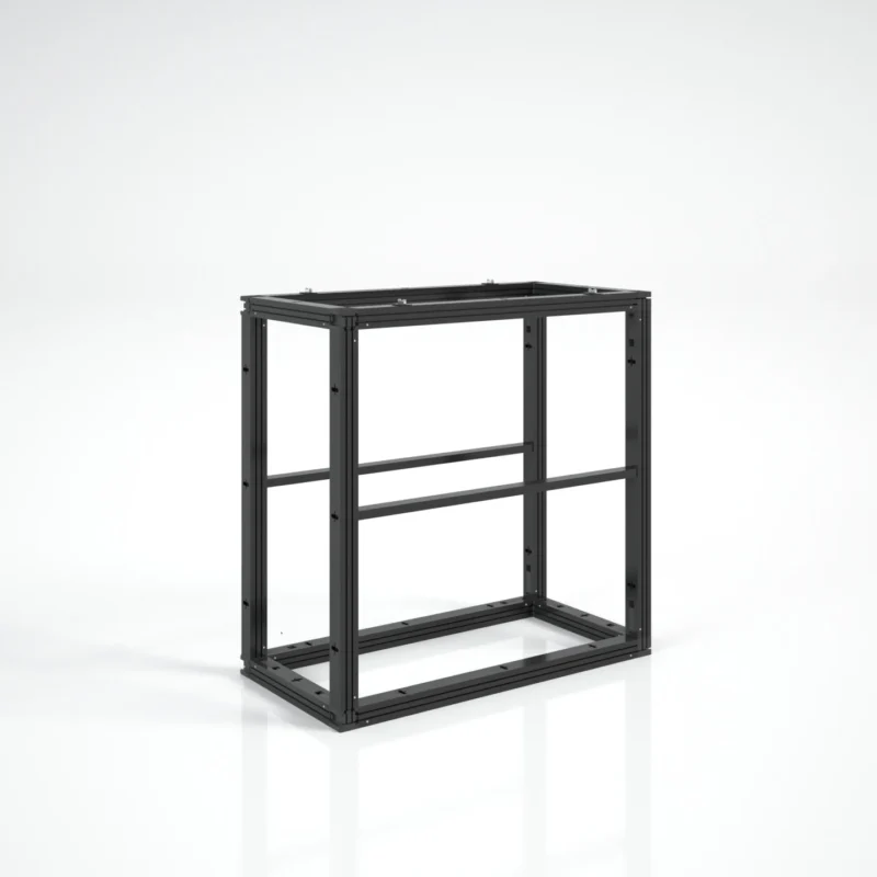 Modulaire textiel beursbalie Multiframe Stand met 360 graden bedrukking en opbergruimte van Eventshop.