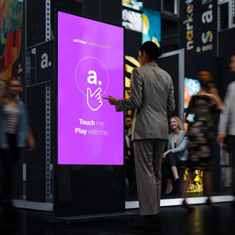Mobiel digitaal reclamescherm adVideo ingezet als digital signage beurs display