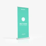 Luxe voetloze Roll up banner Drop met chromen zijkanten van Eventshop.