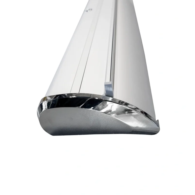 Luxe voetloze Roll up banner Drop met chromen zijkanten van Eventshop.