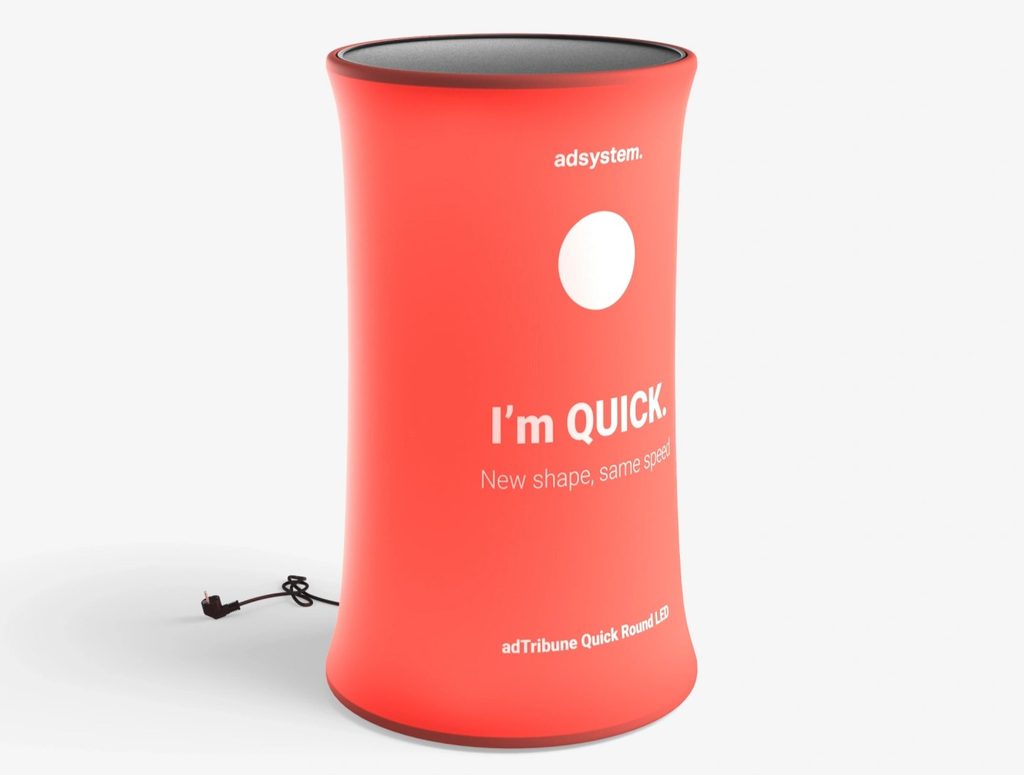 Beursbalie Quick Round met ronde vorm, van alle kanten toegankelijk en met LED verlicht