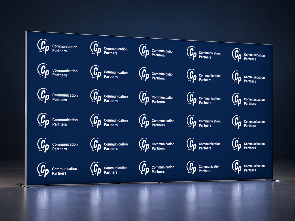 Vrijstaand LED frame met verlichte textielprint als sponsorwand van Eventshop Communication Partners