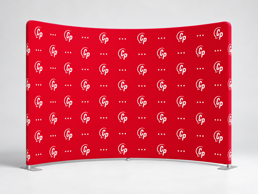 Gebogen zipper wand met bedrukte textielhoes van Eventshop Communication Partners